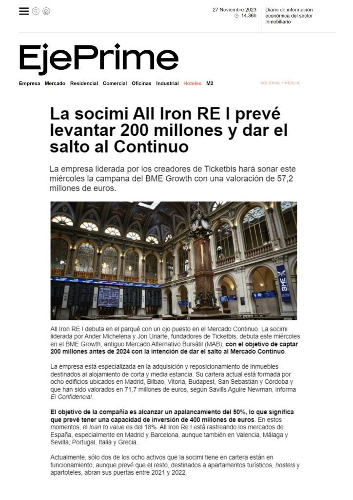 La socimi All Iron RE I prevé levantar 200 millones y dar el salto al Continuo Viewpoint