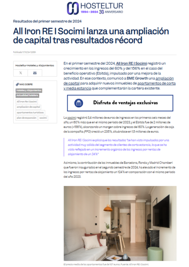 All Iron RE I Socimi lanza una ampliación de capital tras resultados récord